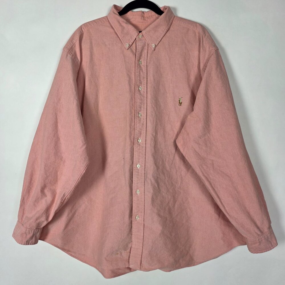 Ralph Lauren 100% Cotton Preppy Mens Medium Long Sleeve Red Button Shirt